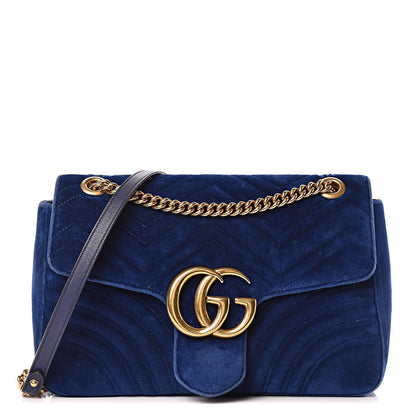 Gucci Velvet Matelasse Medium GG Marmont Shoulder Bag Cobalt Blue 1 of 12
