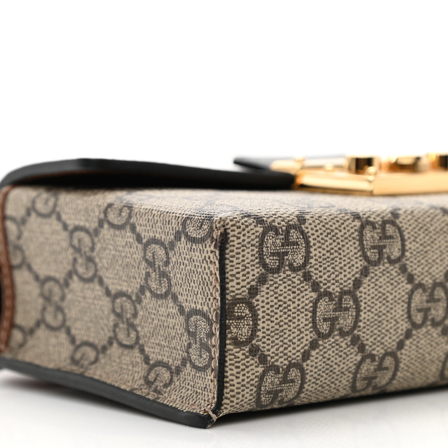 GG Supreme Monogram Calfskin Mini Padlock Top Handle Shoulder Bag Beige Black Cuir