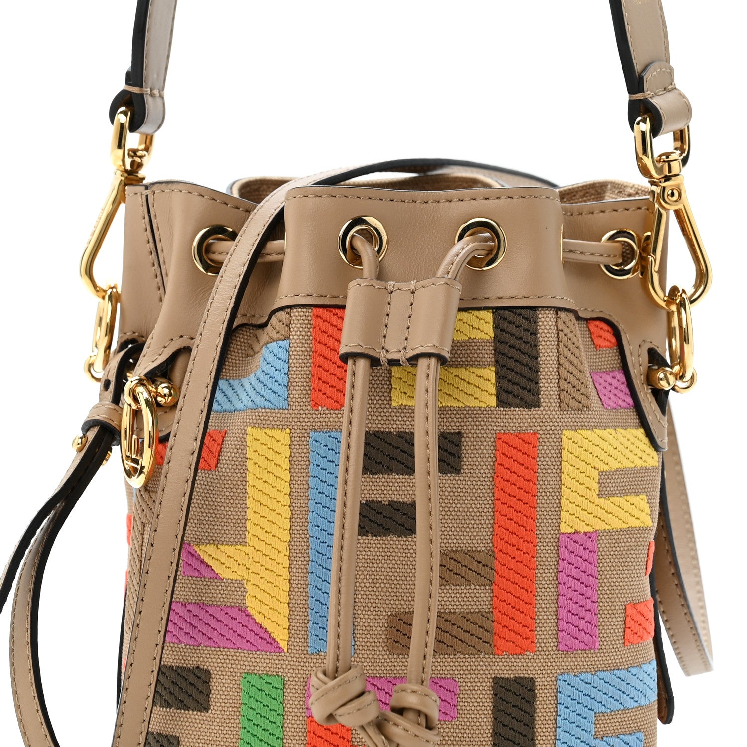 Fendi Canvas Vitello King F is Fendi FF Multicolor Embroidered Mini Mon Tresor Bucket Bag Multicolor Cuoio 8 of 11