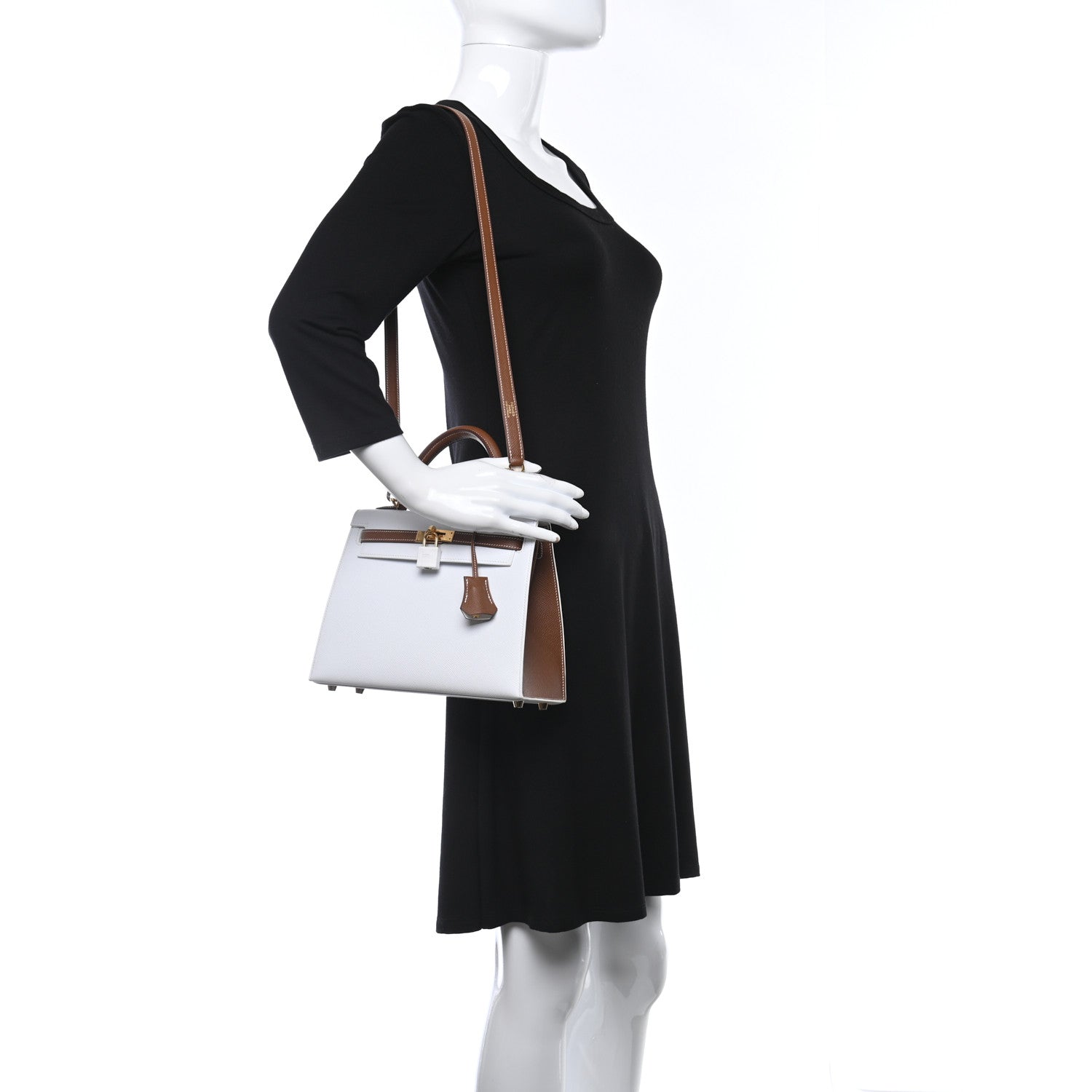 Hermes Epsom Bi-Color Horseshoe Kelly Sellier 25 White Miel 2 of 9
