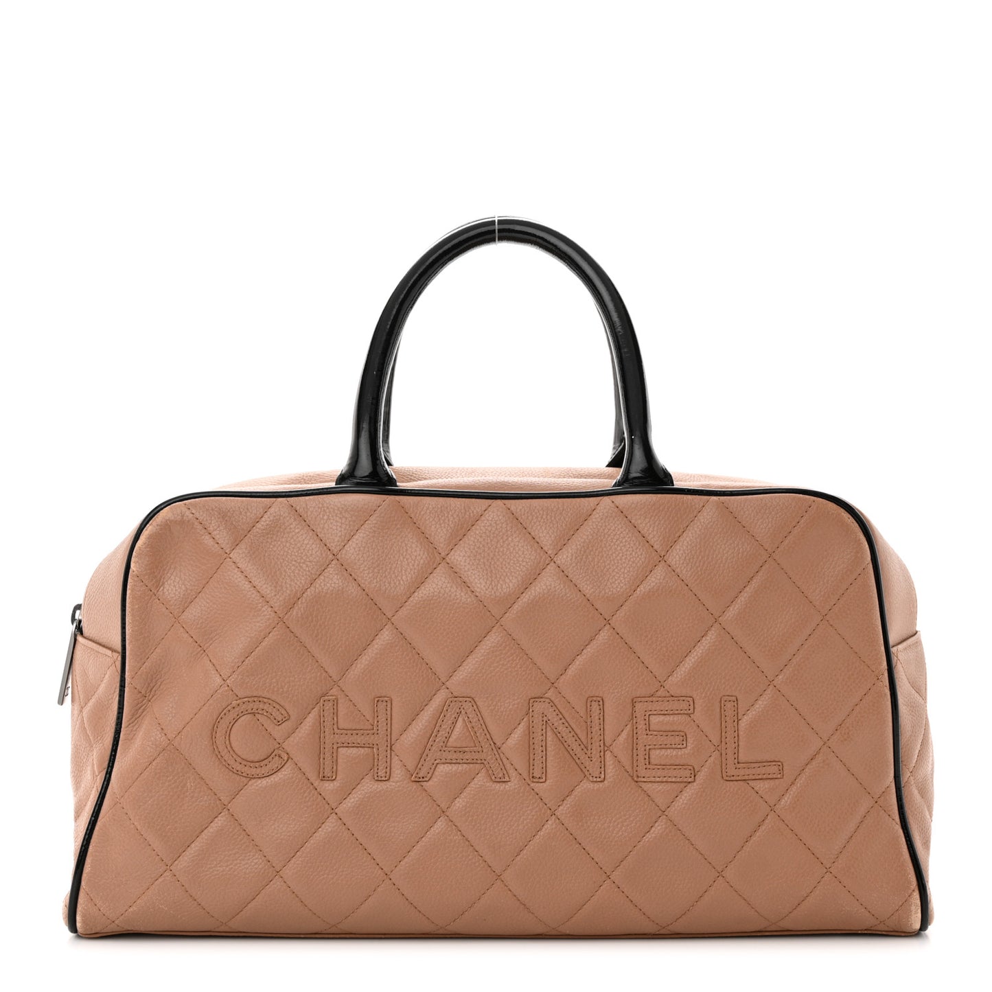 Calfskin Quilted Large Bowler Beige Black
