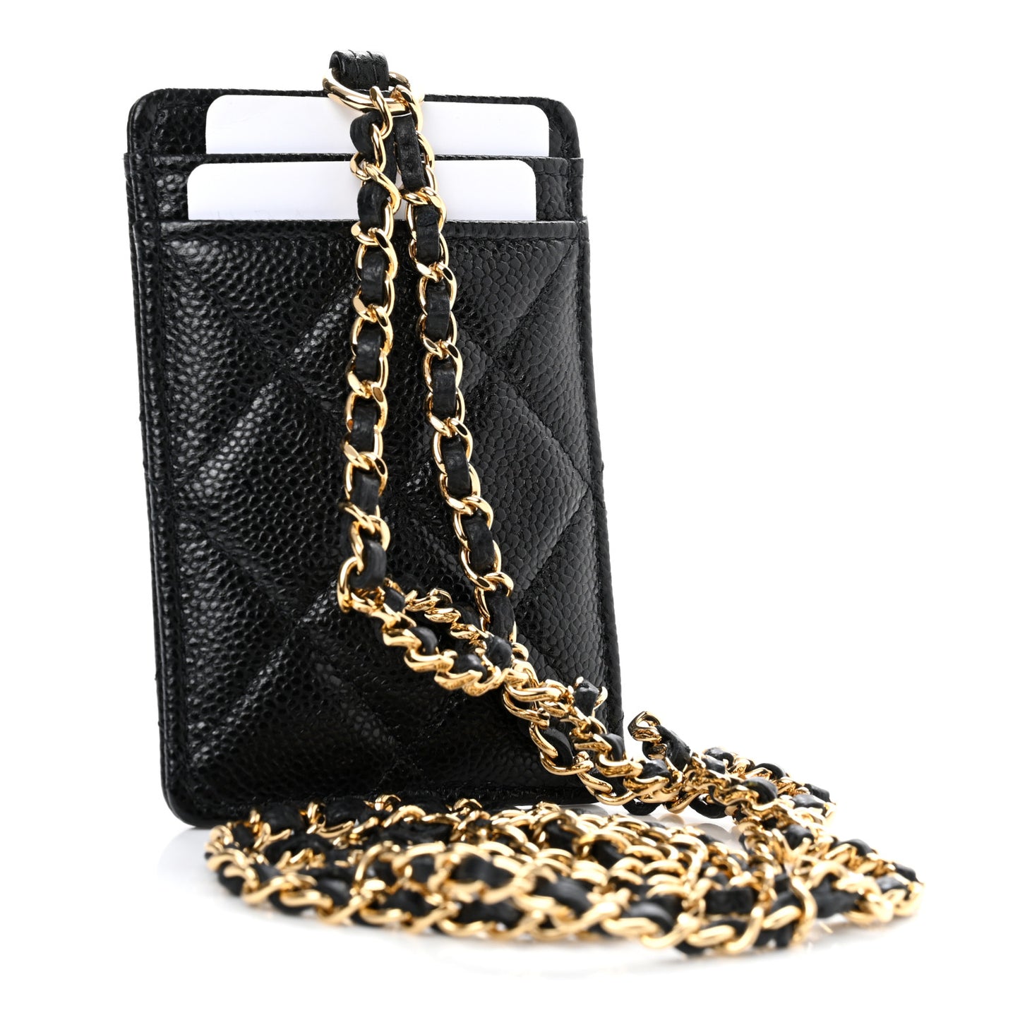 Caviar Quilted Miss Coco Card Holder On Chain Black