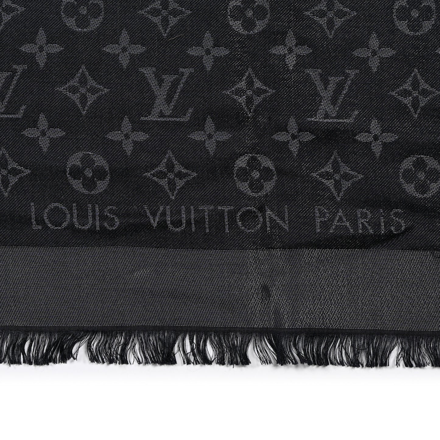 Silk Wool Monogram Denim Shawl Black