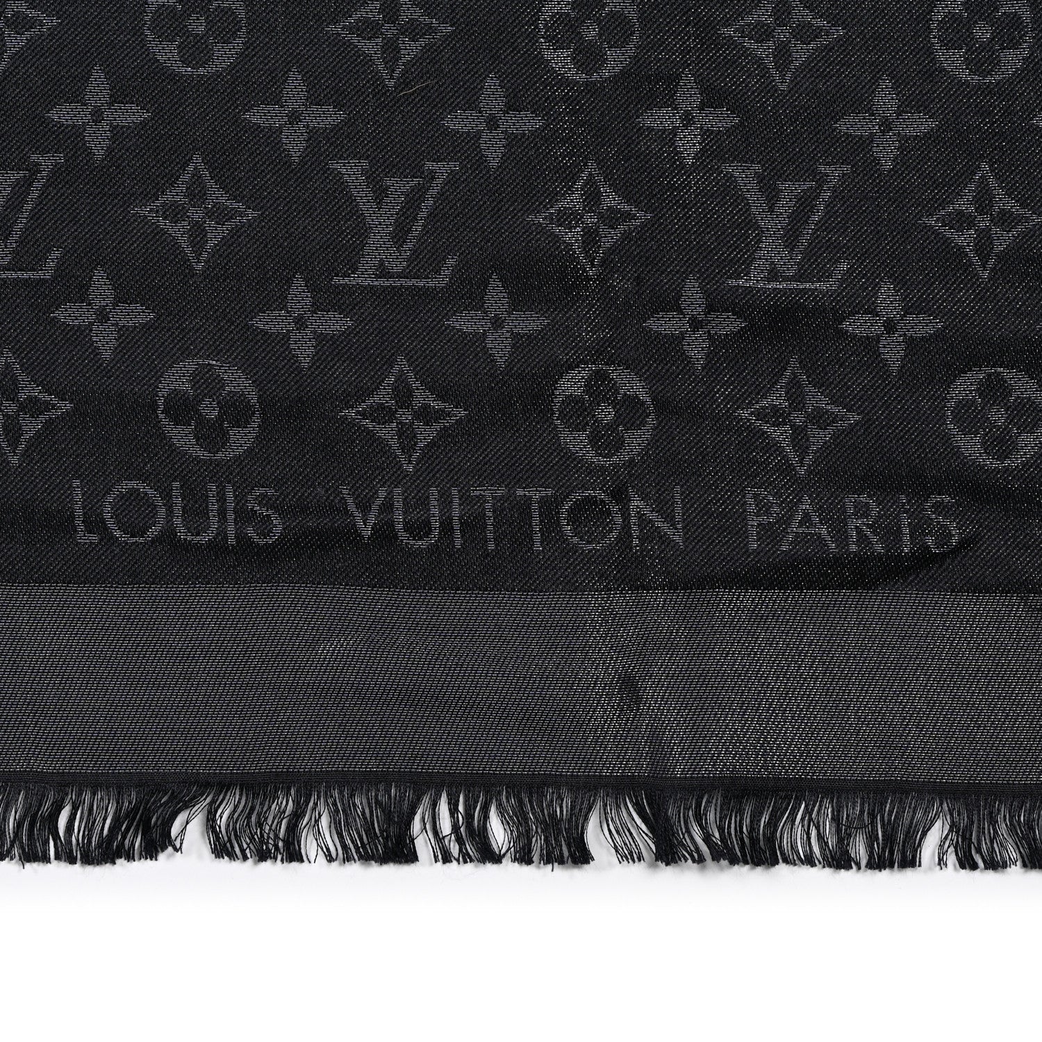 Louis Vuitton Silk Wool Monogram Denim Shawl Black 2 of 4