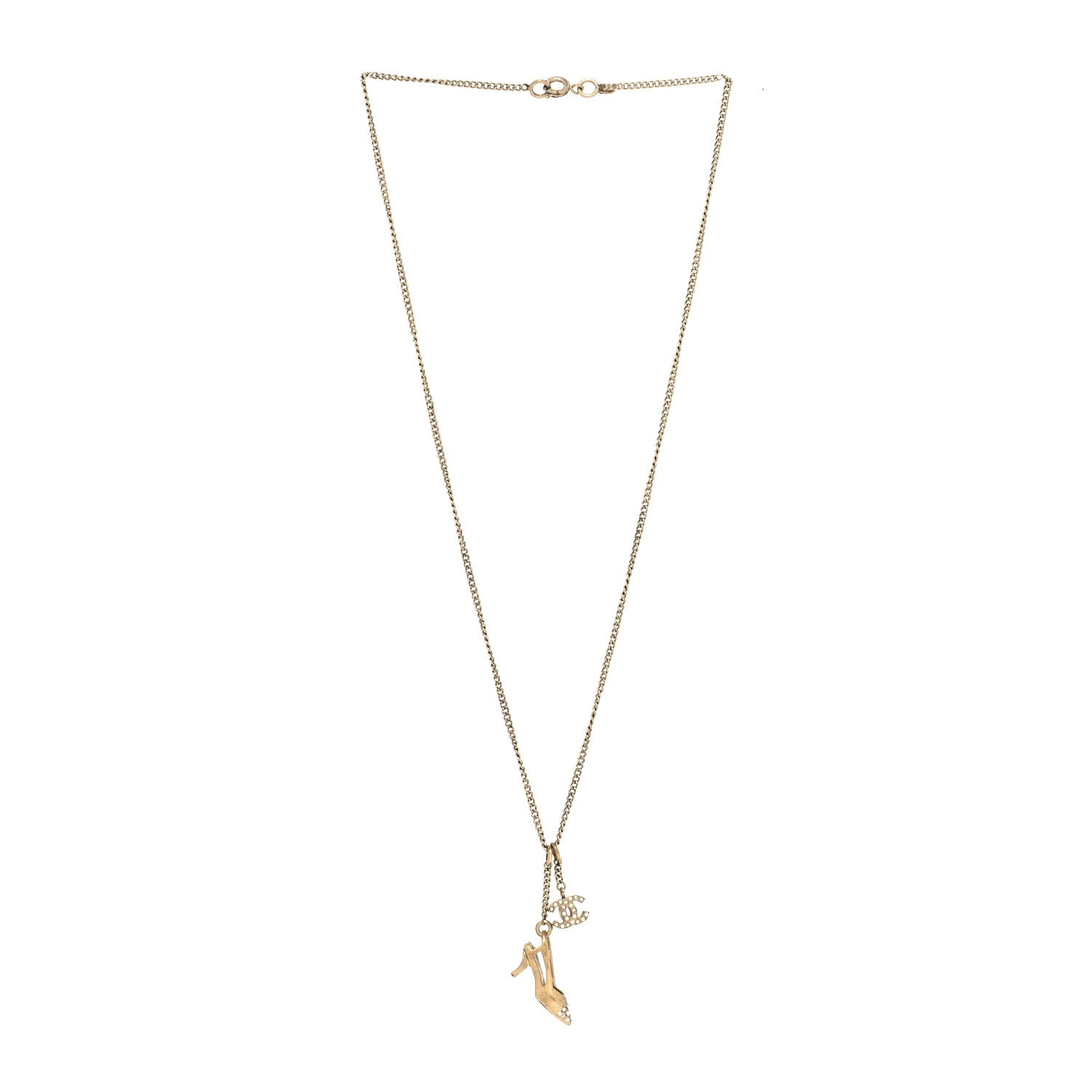 Chanel Crystal CC Heel Motif Necklace Gold 3 of 5