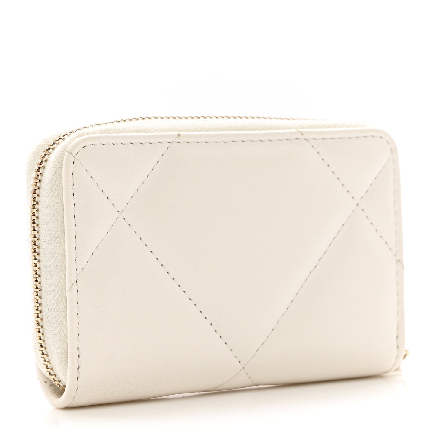 Lambskin Quilted Chanel 19 Zip Around Coin Purse Wallet White