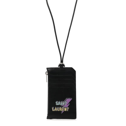 Saint Laurent Calfskin Eclair Fragments Studded Zip Pouch Card Holder Black 1 of 6