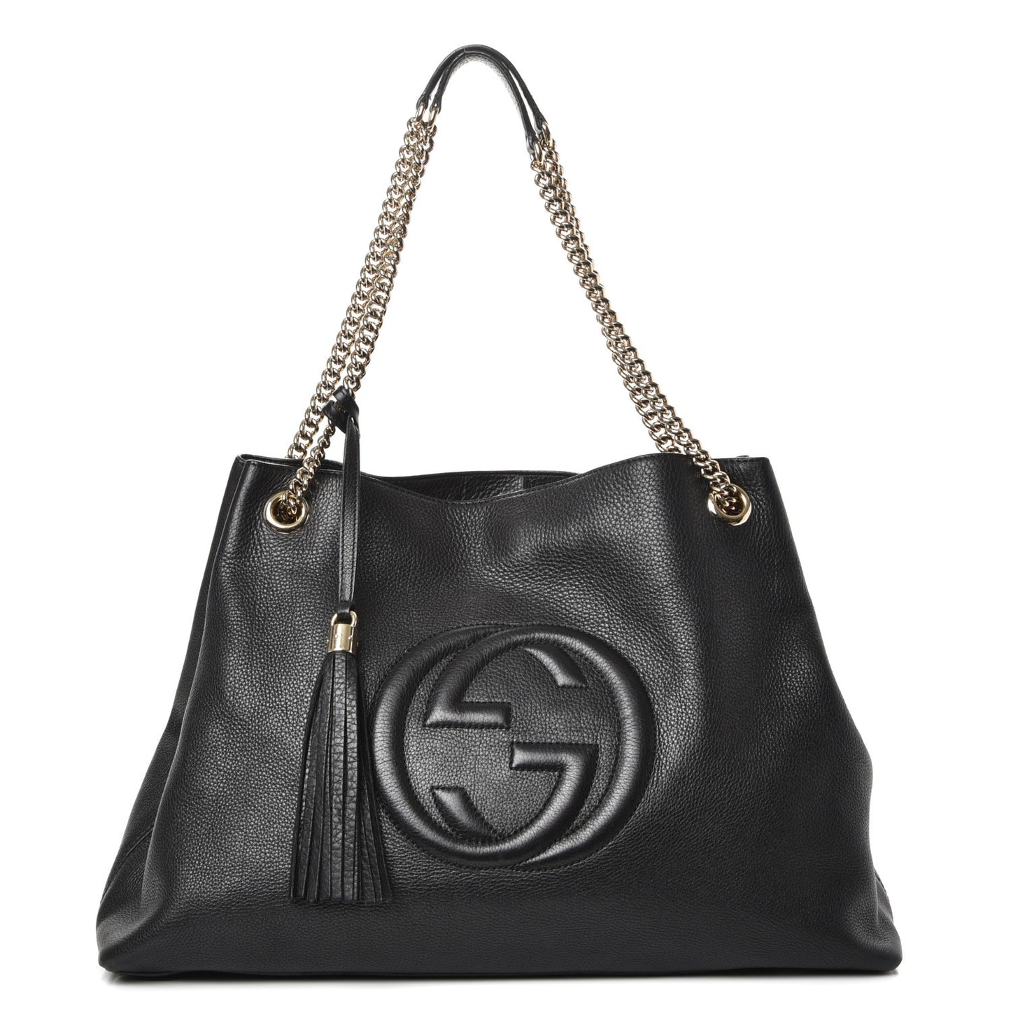Pebbled Calfskin Large Soho Chain Shoulder Bag Black