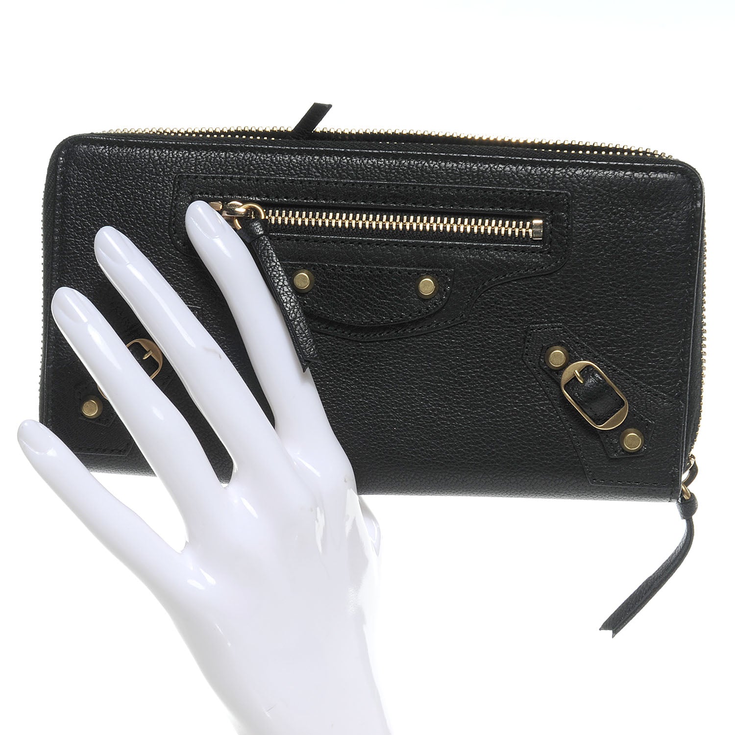Balenciaga Calfskin Papier Continental Zip Around Wallet Black 2 of 8