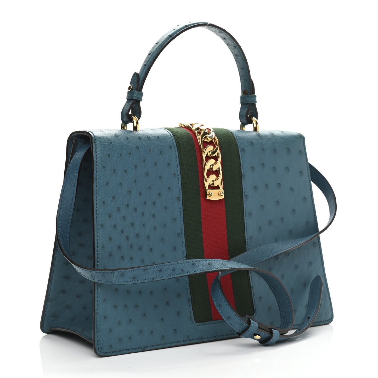 Ostrich Medium Sylvie Top Handle Bag Deep Cobalt