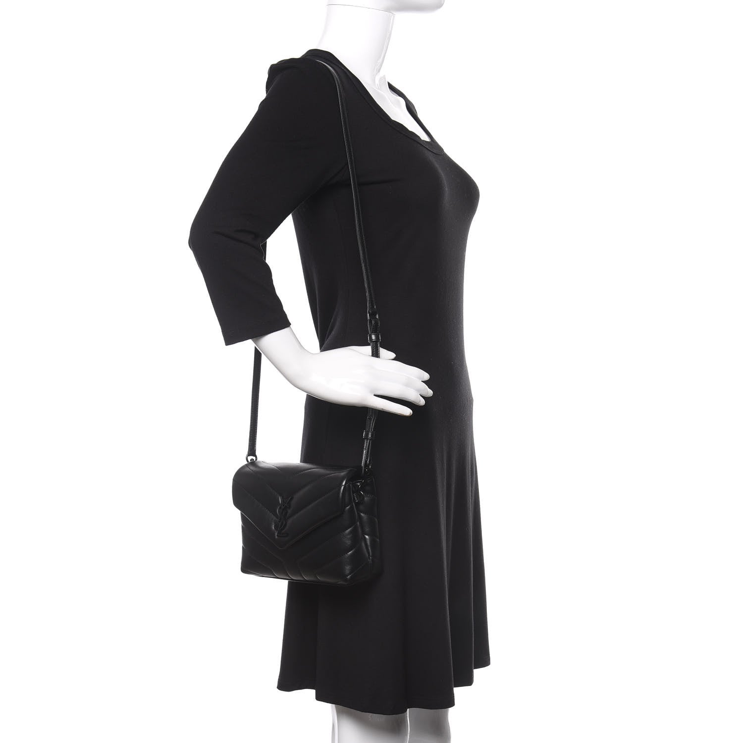 Saint Laurent Calfskin Y Quilted Monogram Toy Loulou Crossbody Bag Black 2 of 12