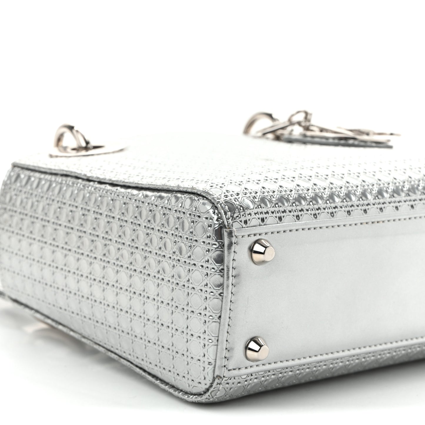 Metallic Patent Micro-Cannage Mini Lady Dior Silver
