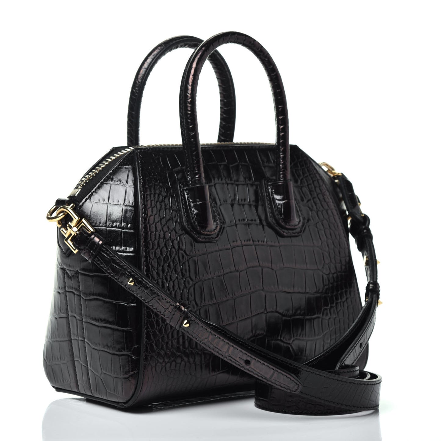 Calfskin Crocodile Embossed Mini Antigona Black