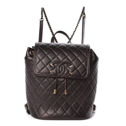 Chanel Caviar Quilted Filigree Backpack Burgundy 1 of 10