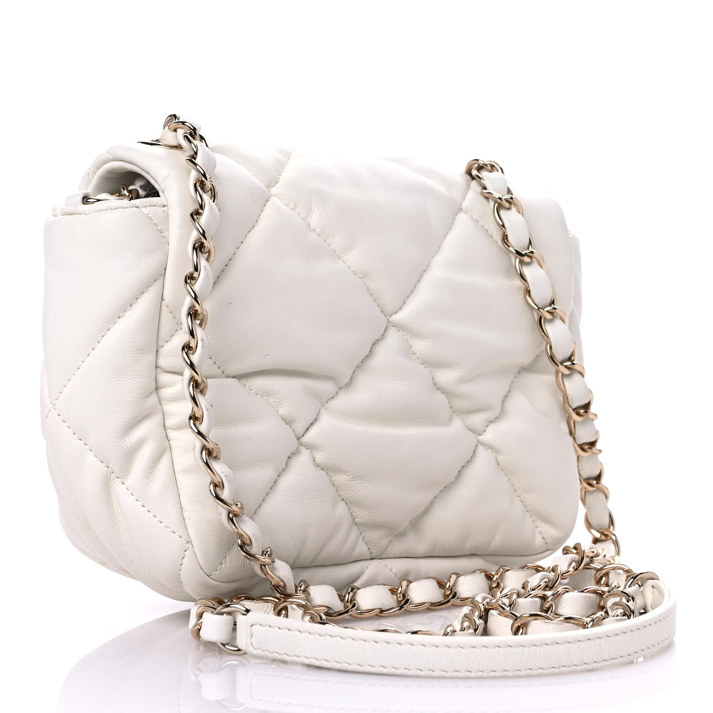 Calfskin Quilted Mini Square Bubbly Flap White