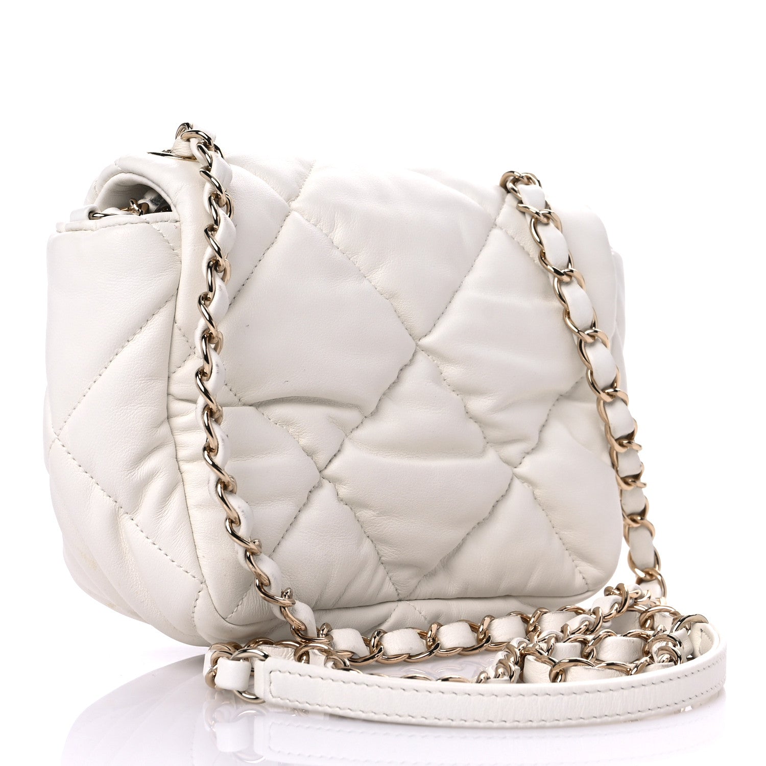 Chanel Calfskin Quilted Mini Square Bubbly Flap White 3 of 16