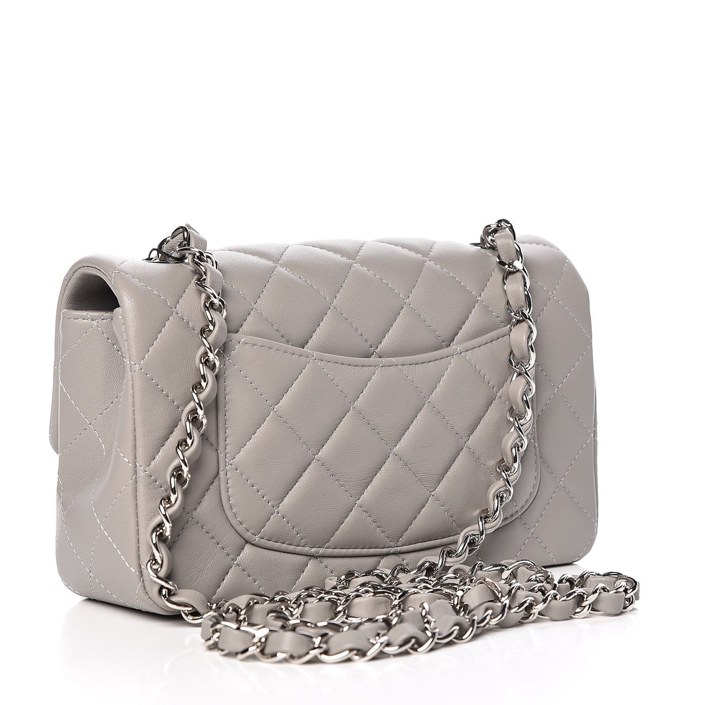 Lambskin Quilted Mini Rectangular Flap Grey