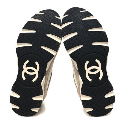 Chanel Mesh Suede Calfskin Womens CC Sneakers 39 White Ivory Dark Beige 5 of 9
