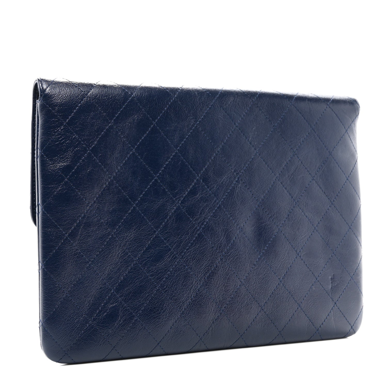 Chanel Goatskin Stitched Golden CC Flap Clutch Navy 3 of 9