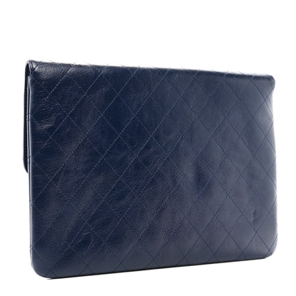 Chanel Goatskin Stitched Golden CC Flap Clutch Navy 3 of 9