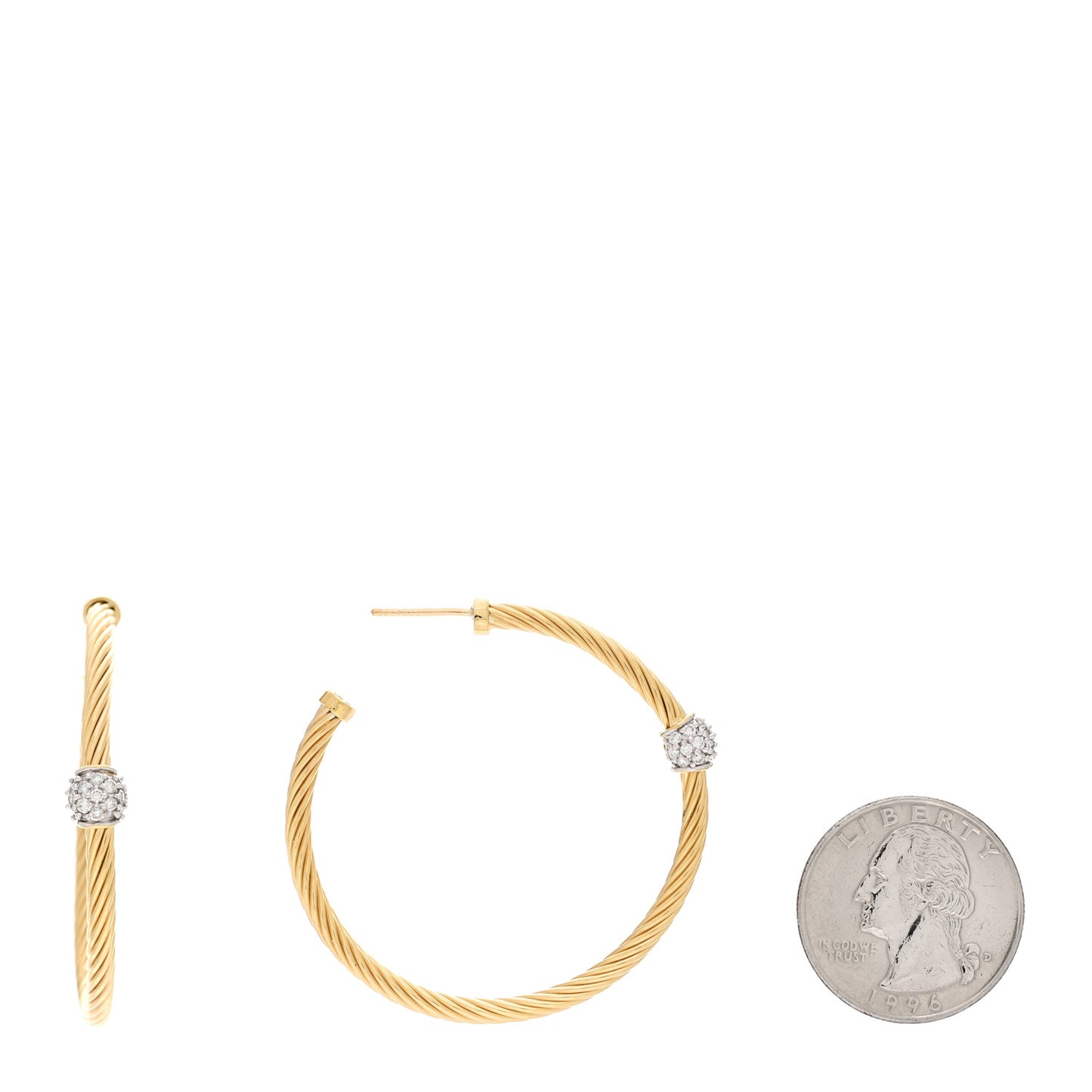 18K Yellow Gold Diamond Cable Station Hoop Earrings