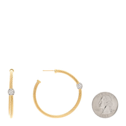 David Yurman 18K Yellow Gold Diamond Cable Station Hoop Earrings 2 of 4