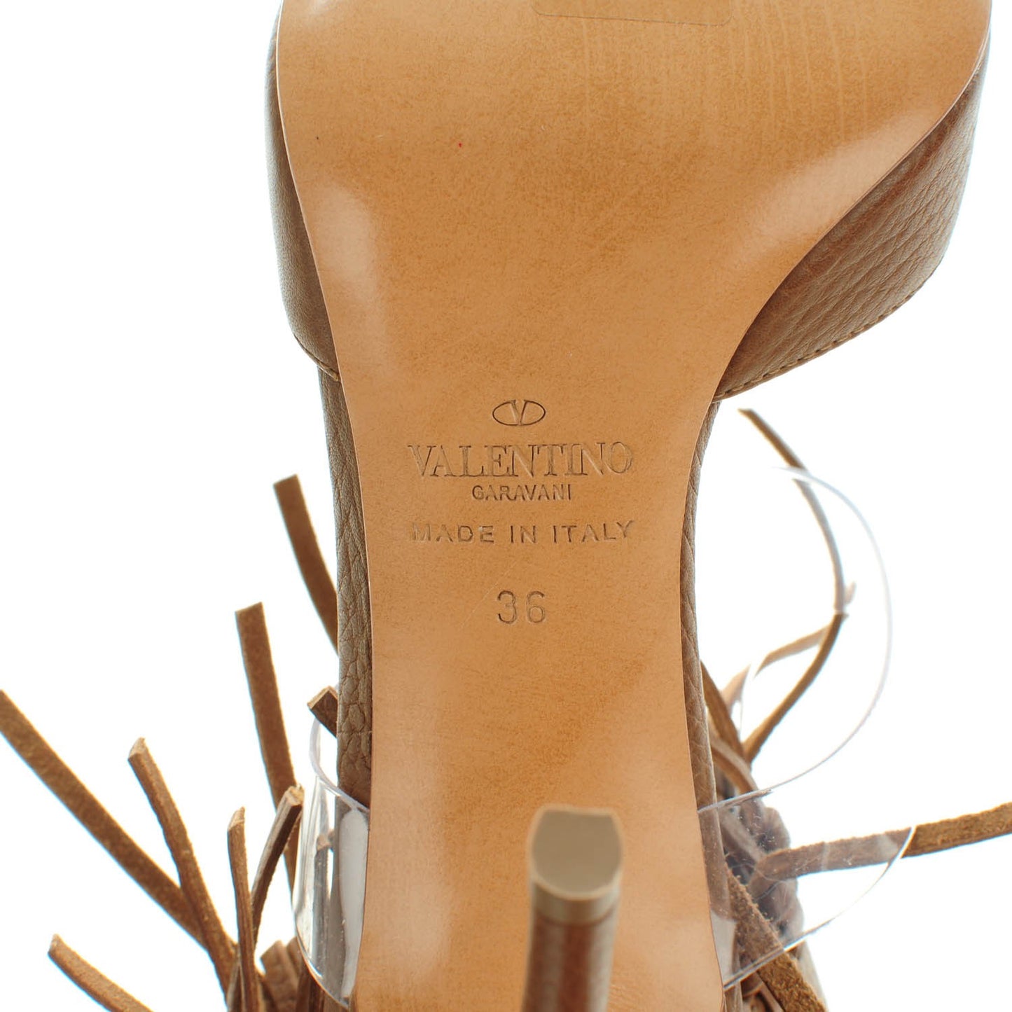 Grained Calfskin C Rockee Fringe Ankle Wrap Pumps 36 Light Cuir