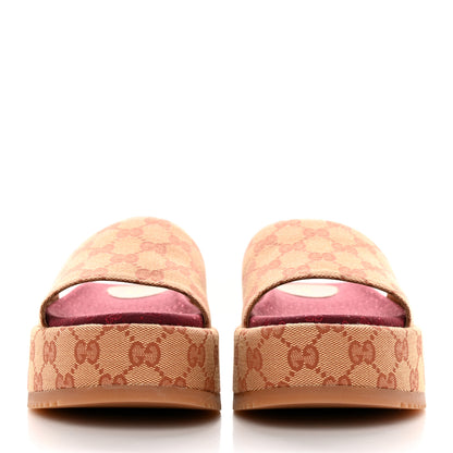 Gucci Canvas GG Monogram Angelina Platform Slide Sandals 37.5 Beige Ruggine 2 of 10