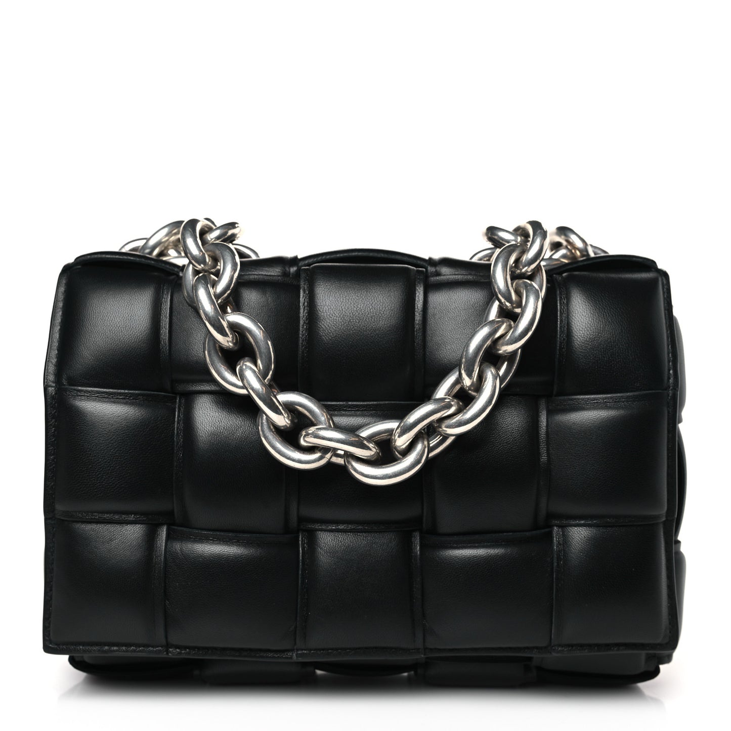 Lambskin Maxi Intreccio Padded Chain Cassette Crossbody Bag Black