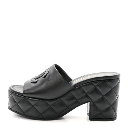 Chanel Lambskin Quilted CC Platform Mules 37.5 Black 1 of 10