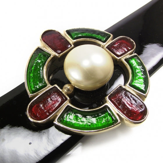 Chanel Patent Leather Pearl Jeweled Belt Black 8 of 9