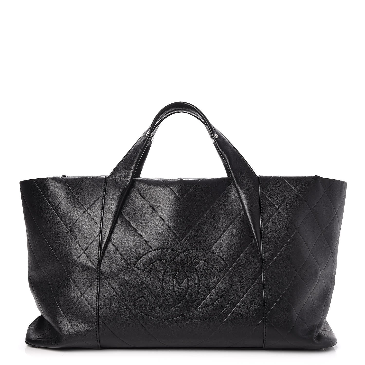 Chanel Calfskin Chevron CC All Day Long Boston Black 1 of 7