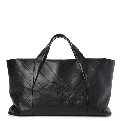 Chanel Calfskin Chevron CC All Day Long Boston Black 1 of 7