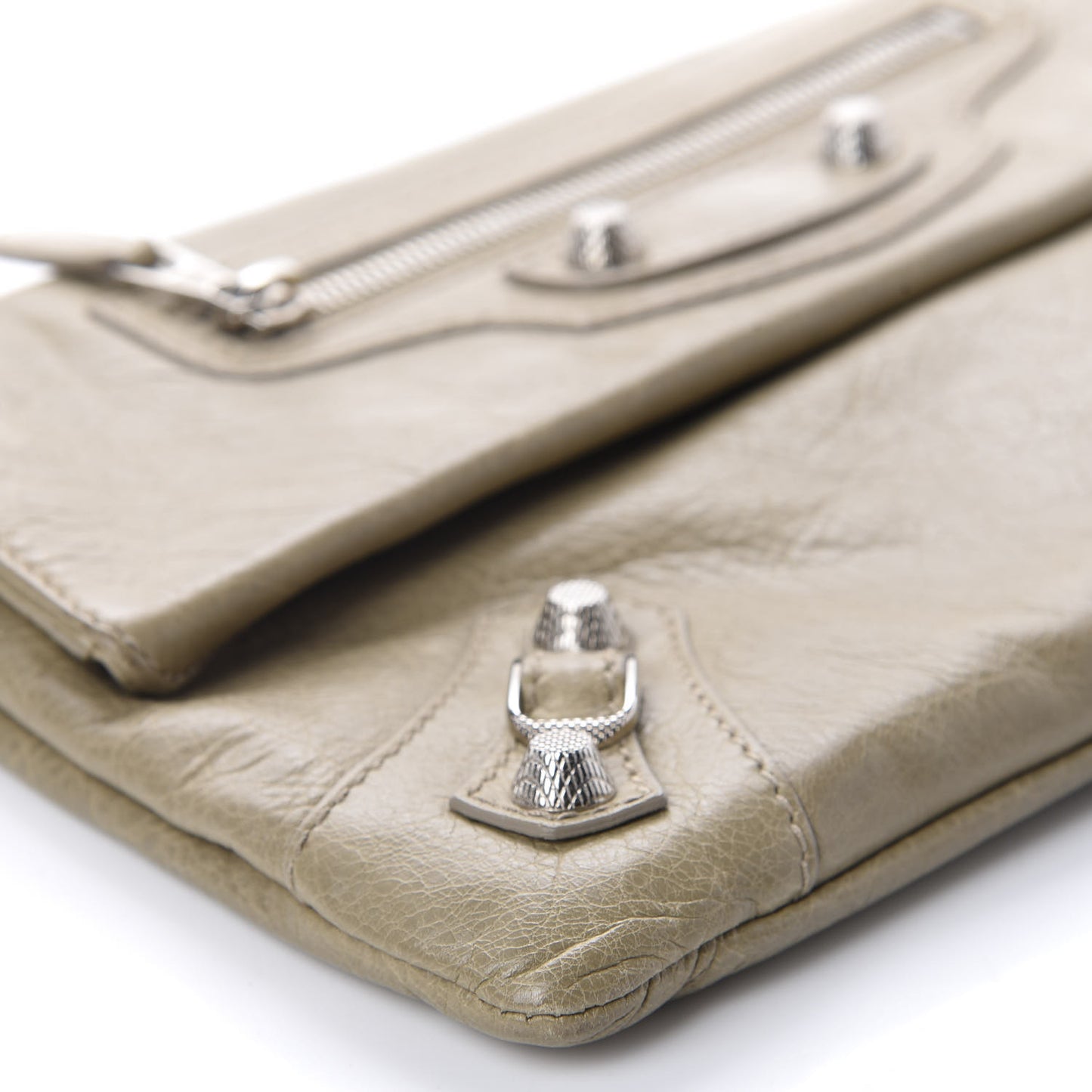 Agneau Giant 12 Silver Hardware Envelope Clutch Beige Latte