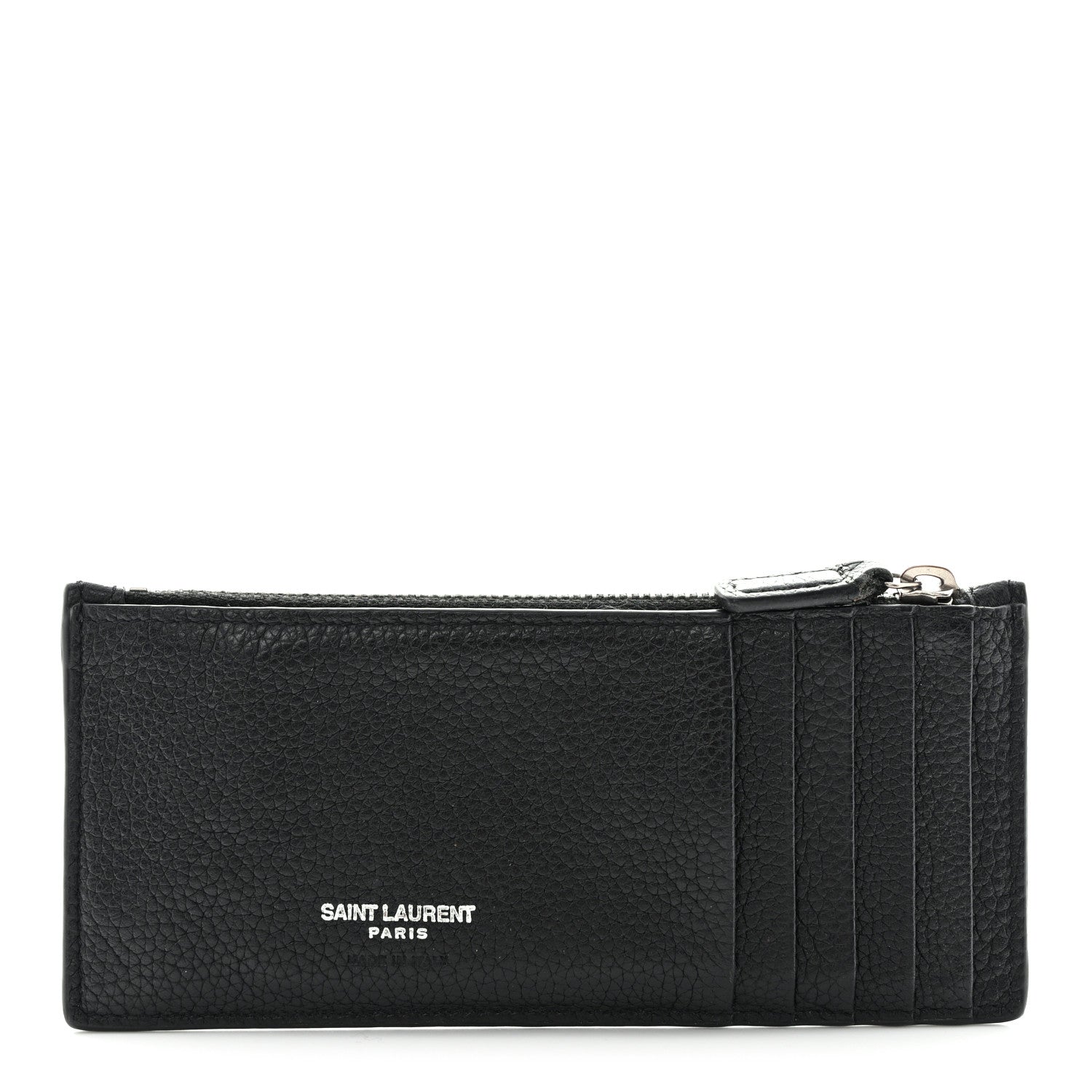 Saint Laurent Grained Calfskin 5 Fragments Zip Pouch Card Holder Black 1 of 10
