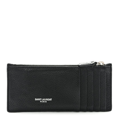 Saint Laurent Grained Calfskin 5 Fragments Zip Pouch Card Holder Black 1 of 10