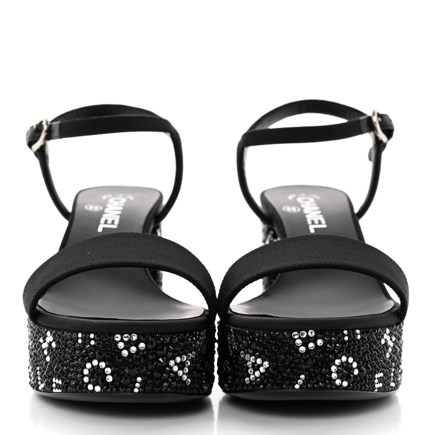 Grosgrain Strass Logo Platform Sandals 39 Black Silver