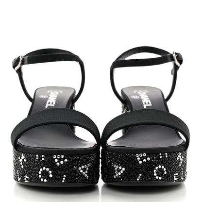 Chanel Grosgrain Strass Logo Platform Sandals 39 Black Silver 2 of 11