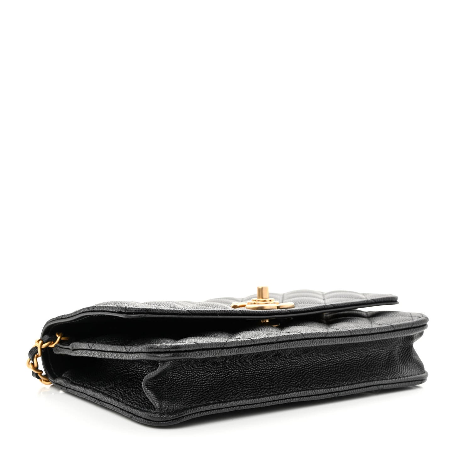 Caviar Quilted Camellia Wallet On Chain WOC Black