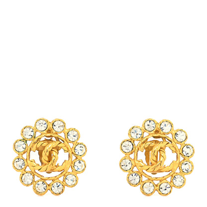 Chanel Crystal CC Round Clip On Earrings Gold 1 of 4