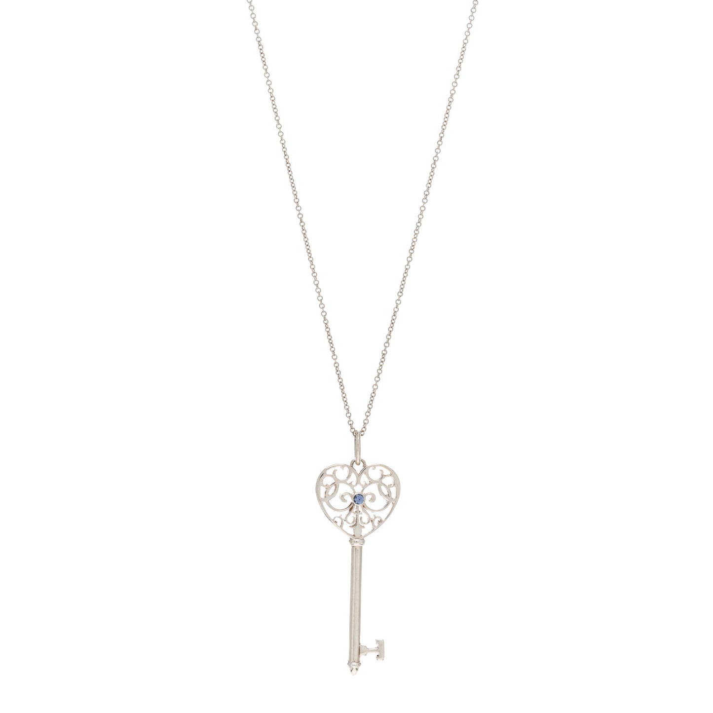 Sterling Silver Blue Sapphire Enchant Heart Key Pendant Necklace