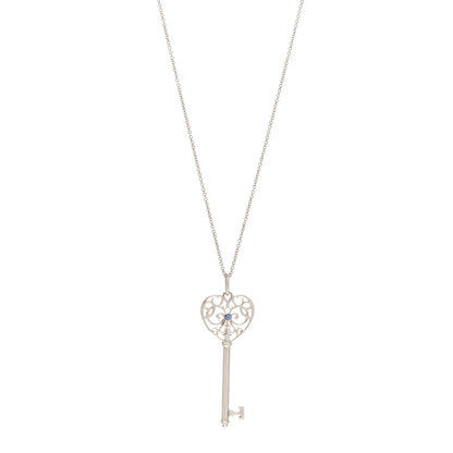 Tiffany Sterling Silver Blue Sapphire Enchant Heart Key Pendant Necklace 1 of 4