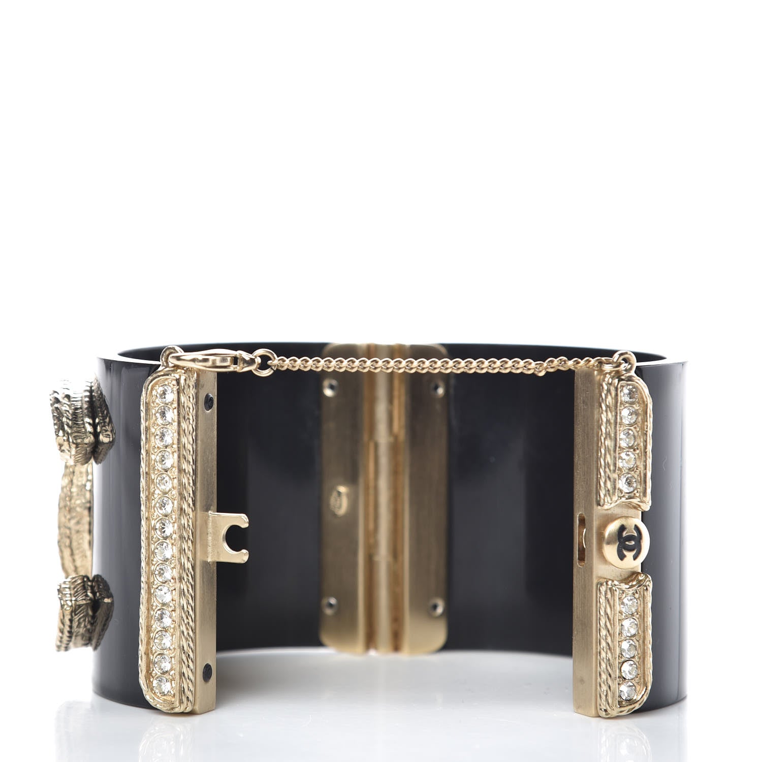 Chanel Resin Crystal CC Cuff Black Gold 3 of 4