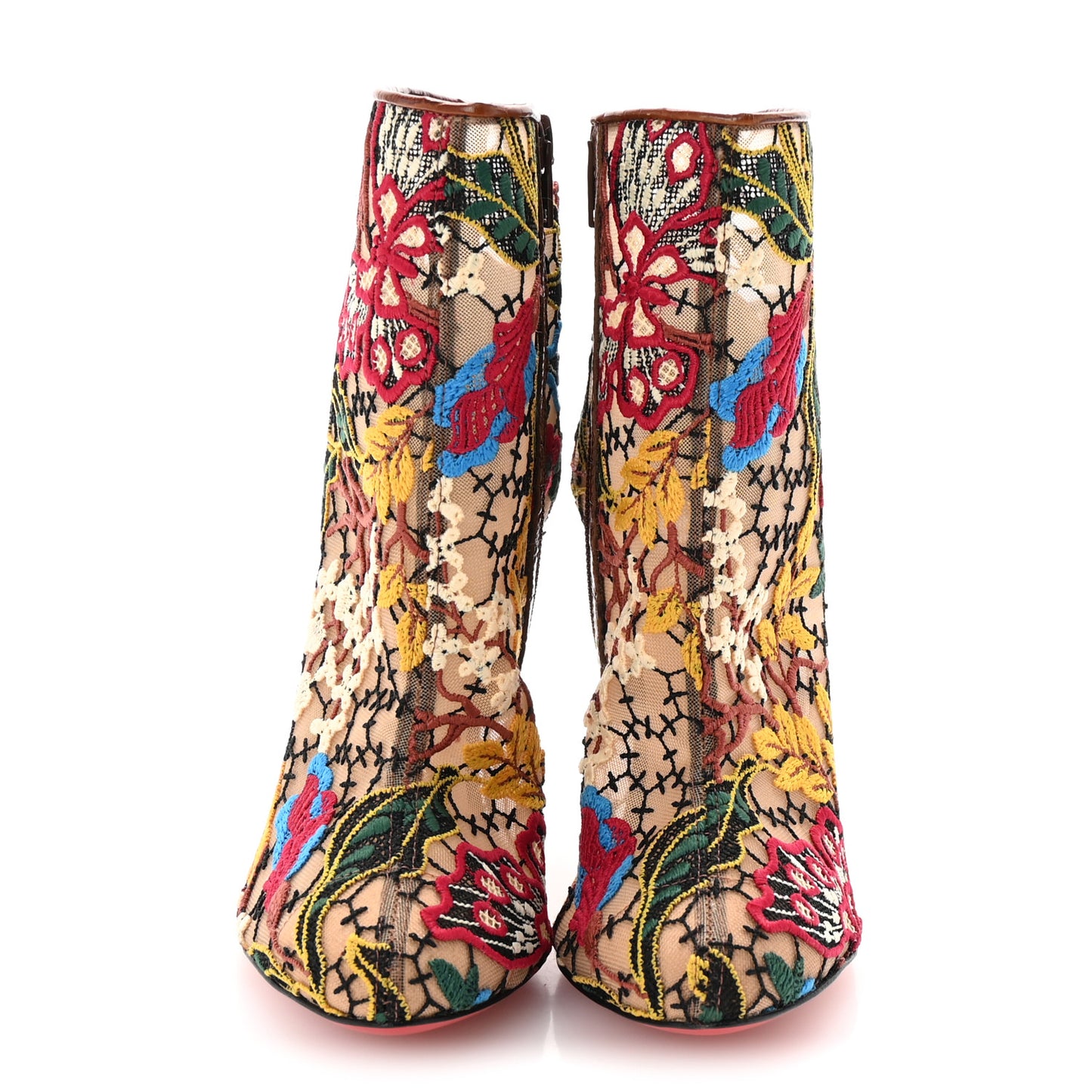 Mesh Guipure Wax Lace Calfskin Embossed Miss Tennis 100 Ankle Boots 36.5 Multicolor