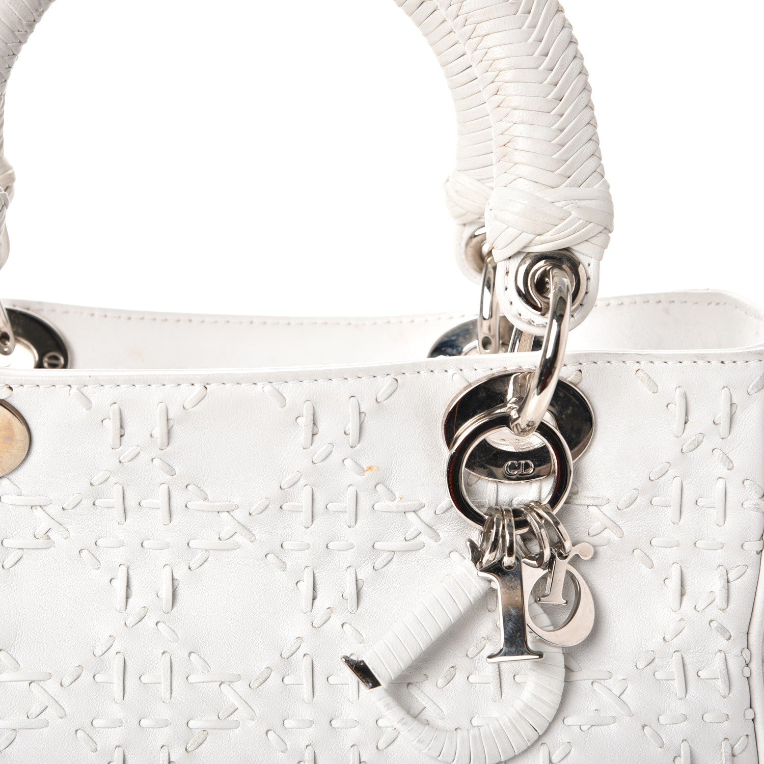 Christian Dior Lambskin Stitched Woven Medium Lady Dior White 10 of 16
