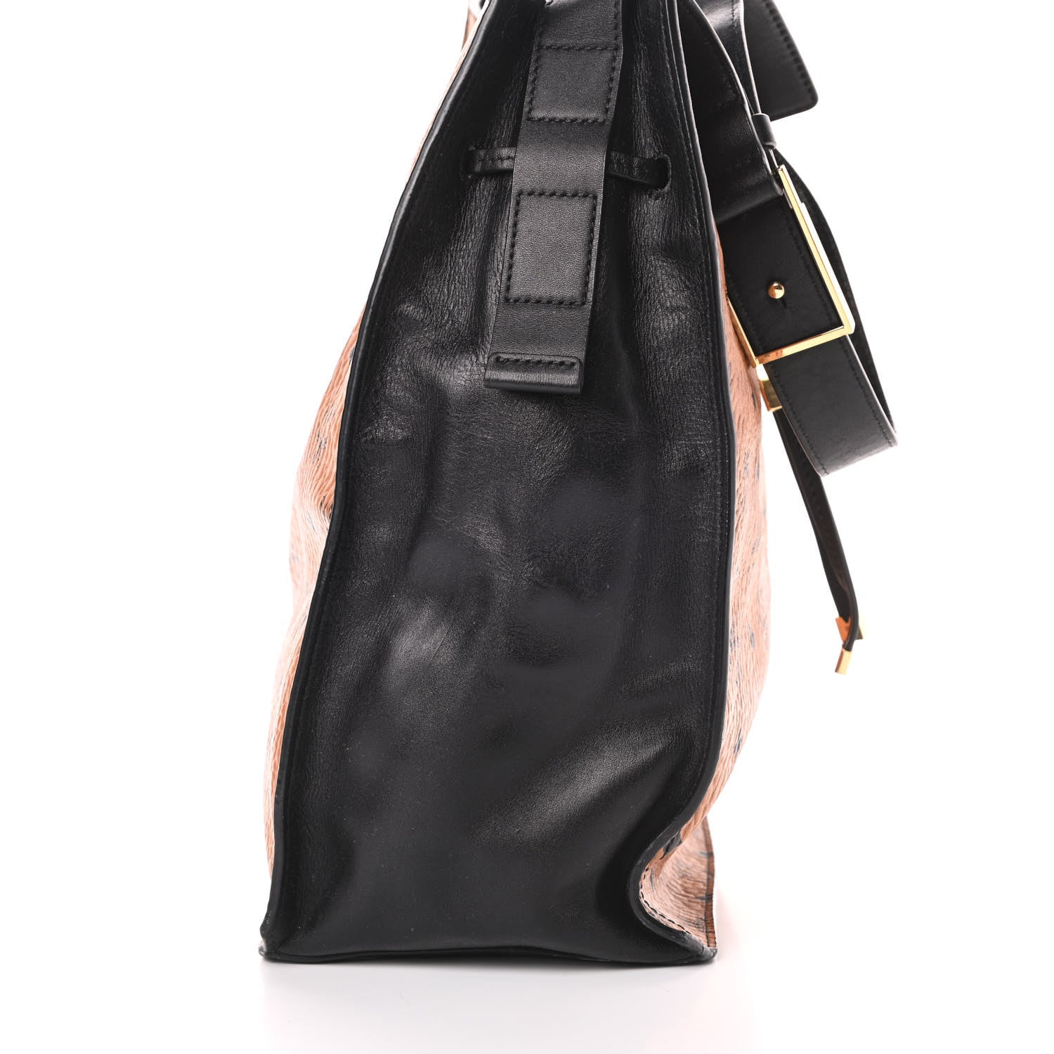 MCM Visetos Calfskin Drawstring Shoulder Bag Cognac Black 14 of 15
