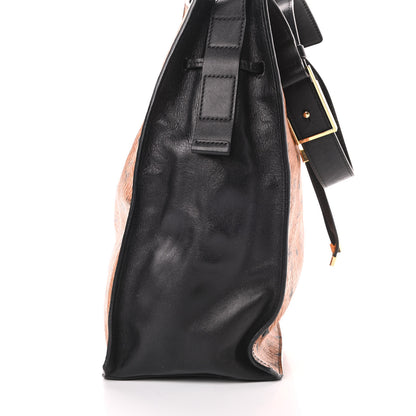 MCM Visetos Calfskin Drawstring Shoulder Bag Cognac Black 14 of 15
