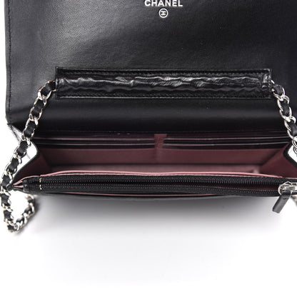 Chanel Lambskin Camellia Embossed Wallet on Chain WOC Black 5 of 12