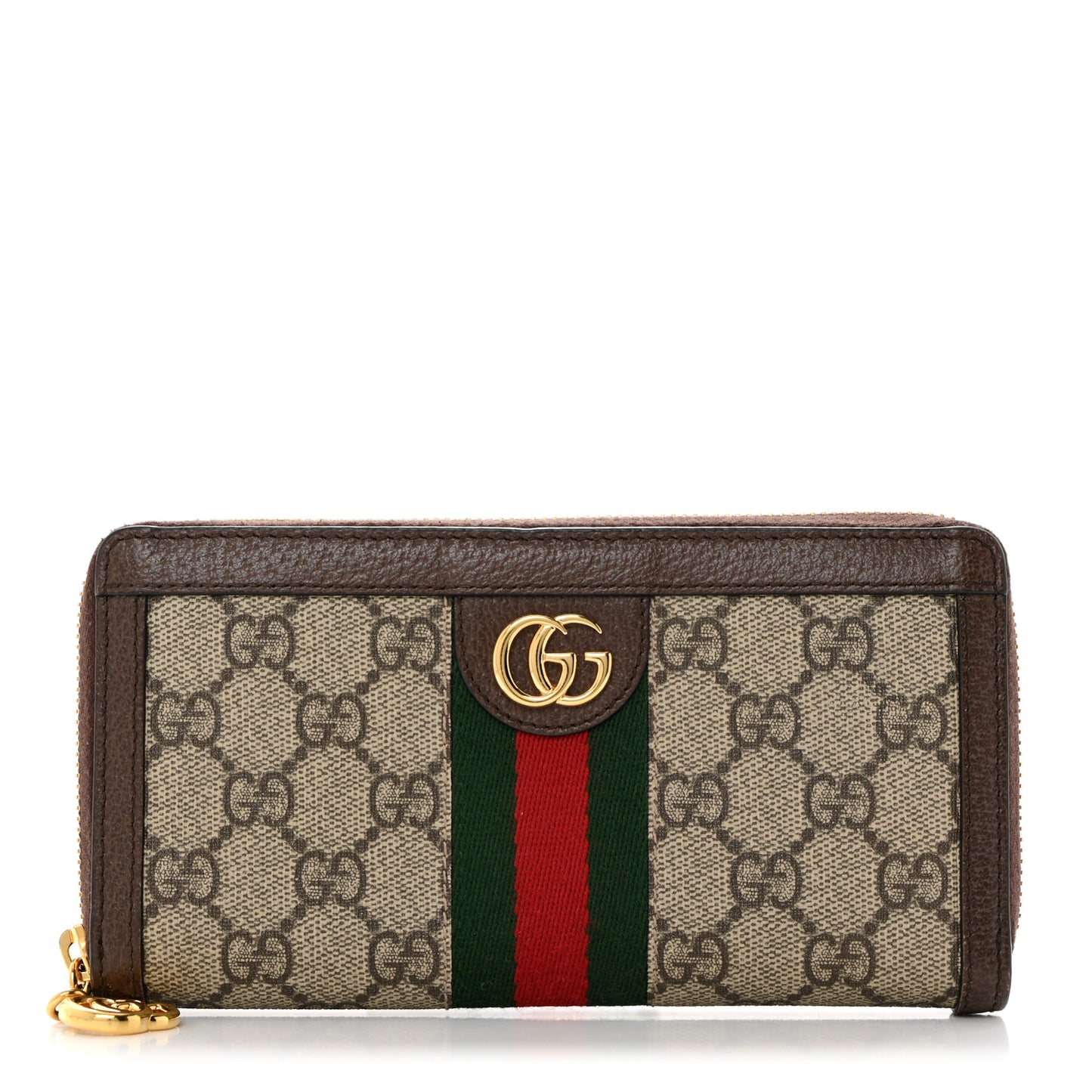 GG Supreme Monogram Web Ophidia Zip Around Wallet Brown