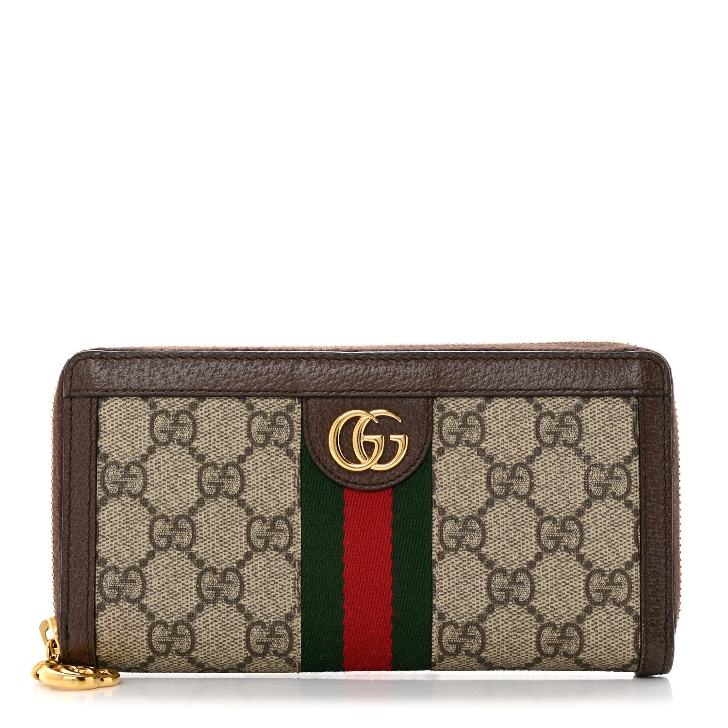 Gucci GG Supreme Monogram Web Ophidia Zip Around Wallet Brown 1 of 8